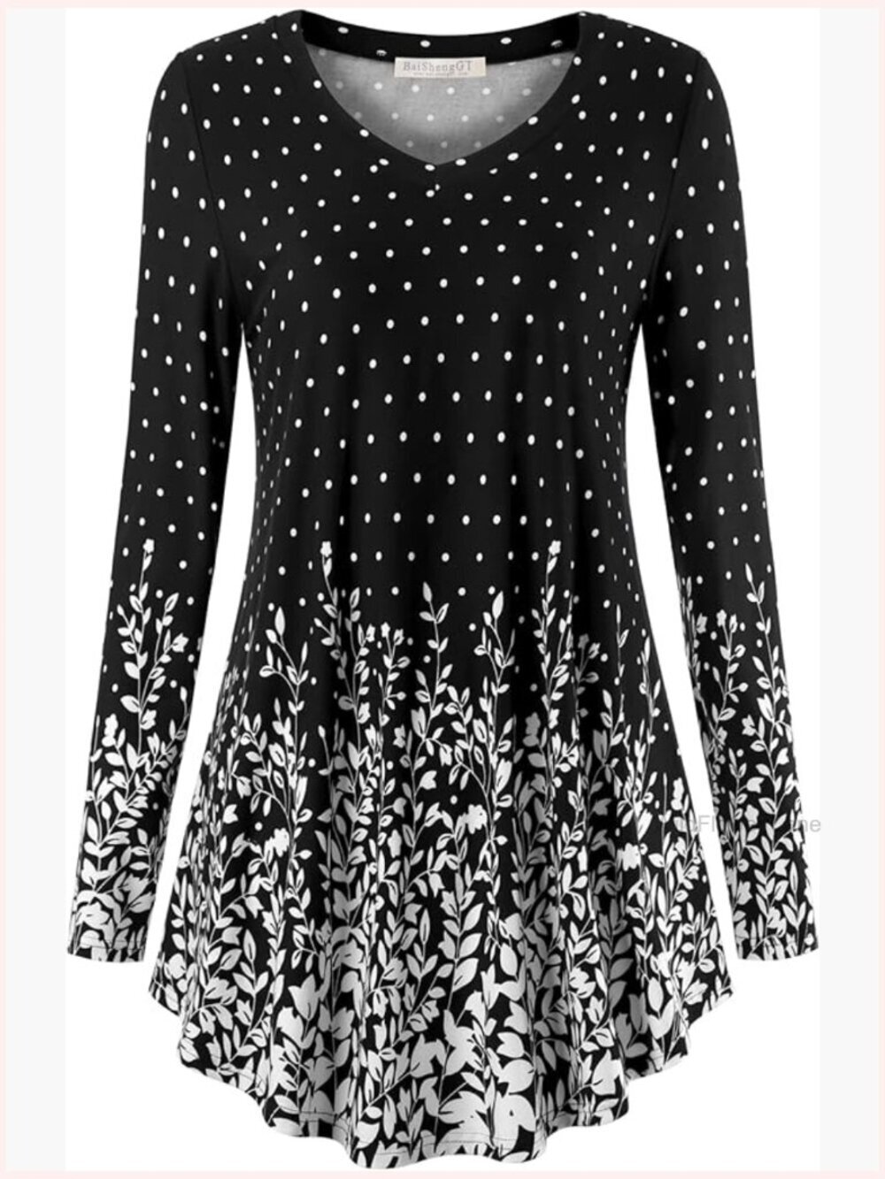 Women's Long Sleeve V-Neck Tunic Top for Leggings Flared Hem